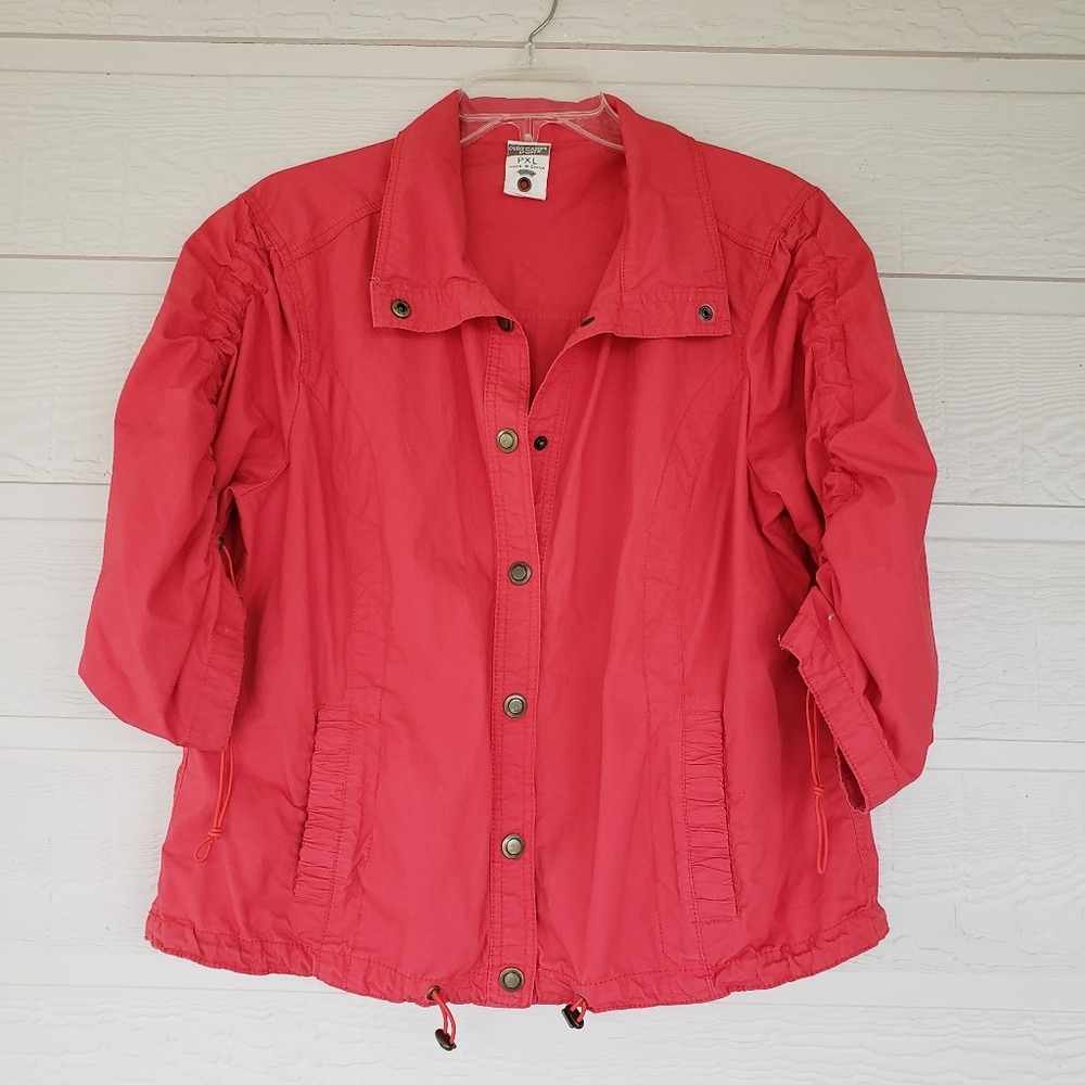 Oleg Cassini Sport Jacket Cropped Blazer PXL RED CINCHED LONG SLEEVES HEM